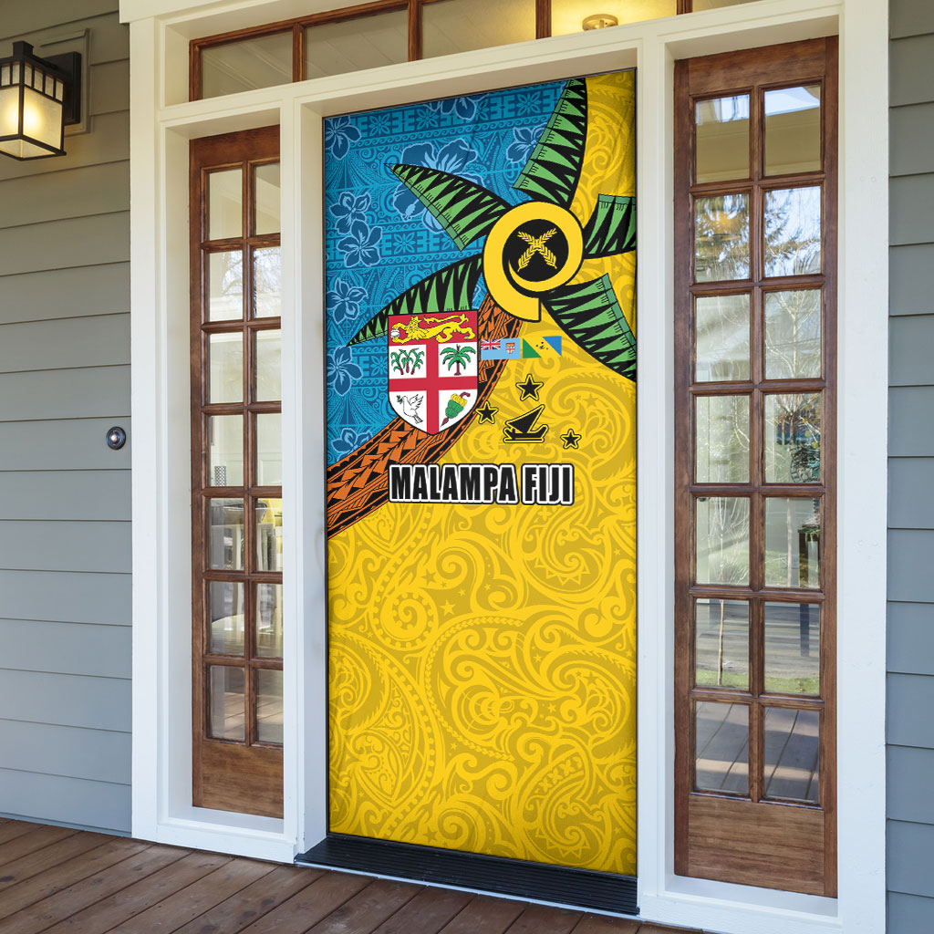 Malampa Fiji Day Door Cover Tapa and Melanesian Patterns with Coat of Arms