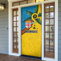 Malampa Fiji Day Door Cover Tapa and Melanesian Patterns with Coat of Arms