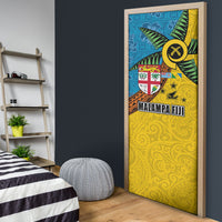 Malampa Fiji Day Door Cover Tapa and Melanesian Patterns with Coat of Arms