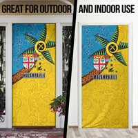Malampa Fiji Day Door Cover Tapa and Melanesian Patterns with Coat of Arms