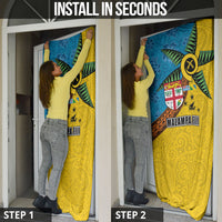 Malampa Fiji Day Door Cover Tapa and Melanesian Patterns with Coat of Arms