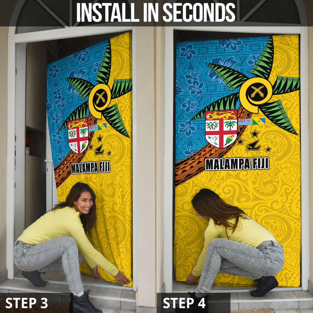 Malampa Fiji Day Door Cover Tapa and Melanesian Patterns with Coat of Arms