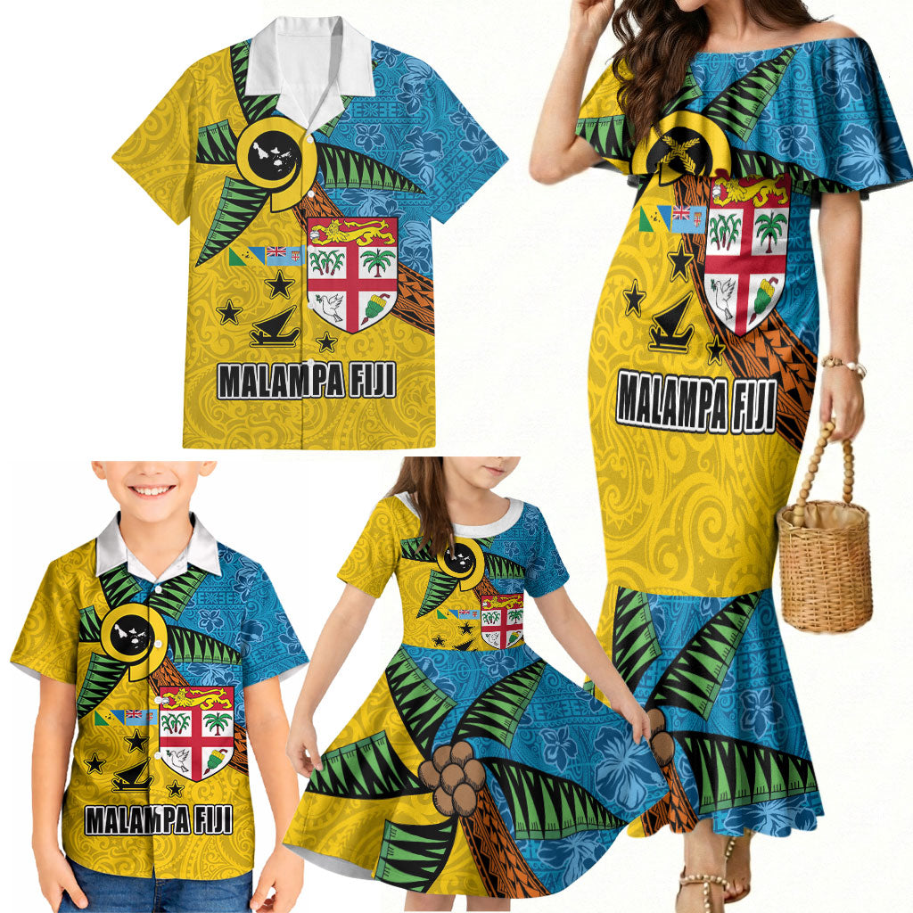 Malampa Fiji Day Family Matching Mermaid Dress and Hawaiian Shirt Tapa and Melanesian Patterns with Coat of Arms