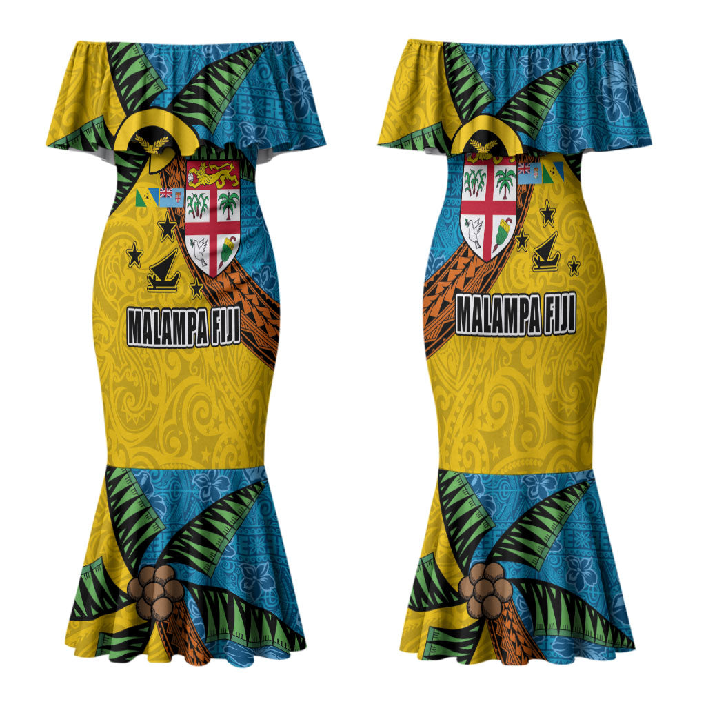 Malampa Fiji Day Family Matching Mermaid Dress and Hawaiian Shirt Tapa and Melanesian Patterns with Coat of Arms