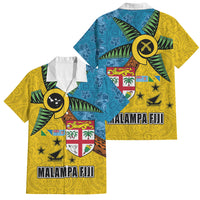 Malampa Fiji Day Family Matching Off The Shoulder Long Sleeve Dress and Hawaiian Shirt Tapa and Melanesian Patterns with Coat of Arms