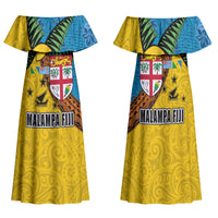 Malampa Fiji Day Family Matching Off Shoulder Maxi Dress and Hawaiian Shirt Tapa and Melanesian Patterns with Coat of Arms