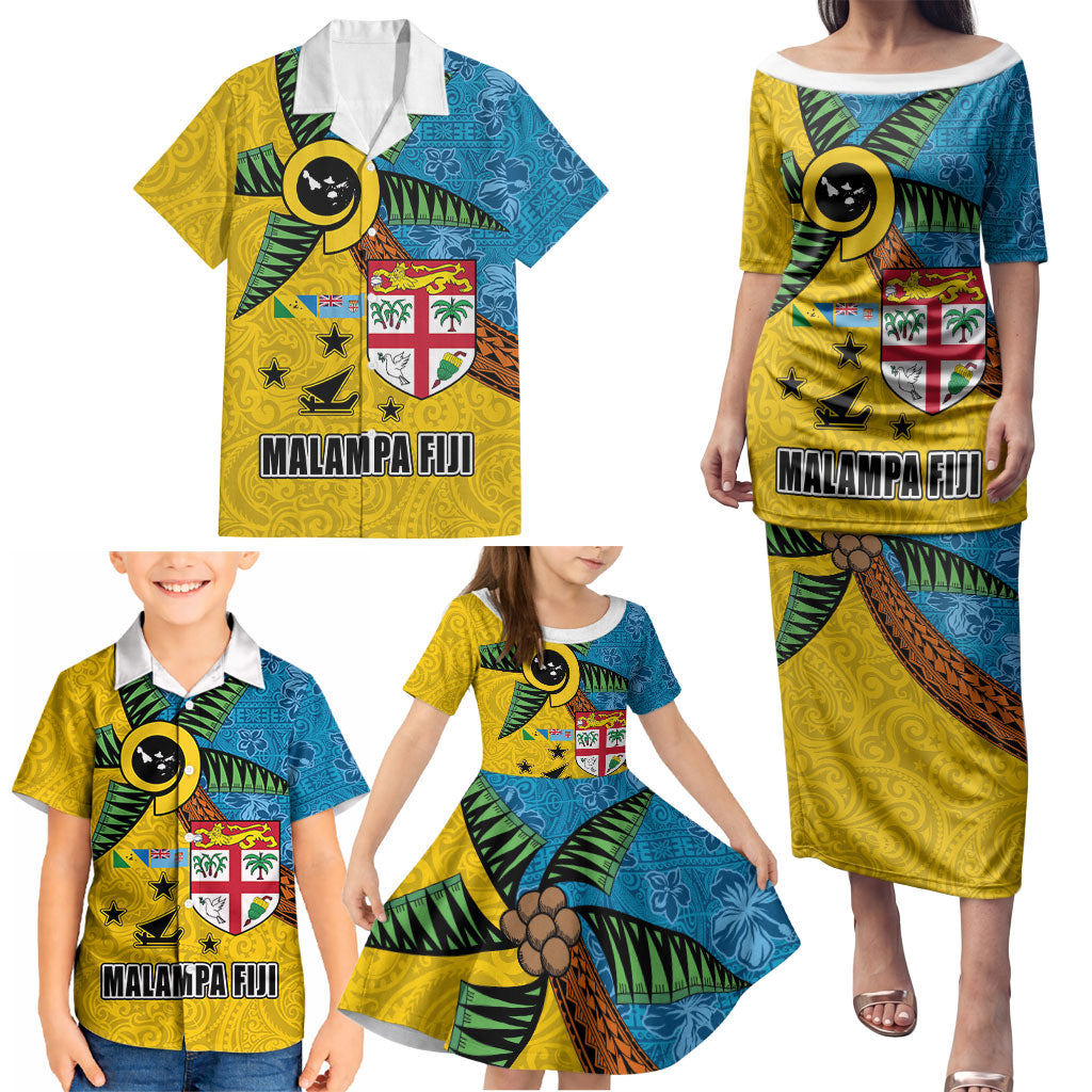 Malampa Fiji Day Family Matching Puletasi and Hawaiian Shirt Tapa and Melanesian Patterns with Coat of Arms