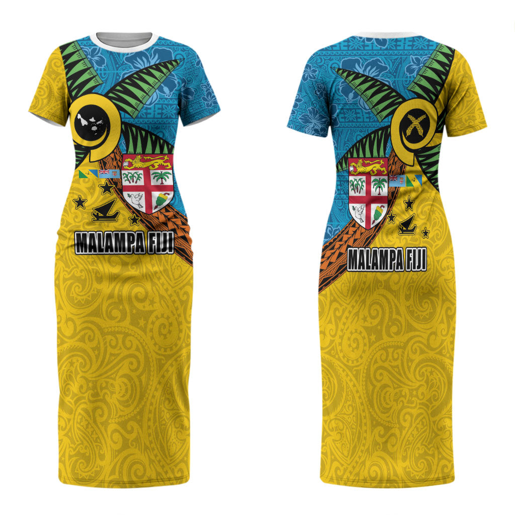 Malampa Fiji Day Family Matching Short Sleeve Bodycon Dress and Hawaiian Shirt Tapa and Melanesian Patterns with Coat of Arms
