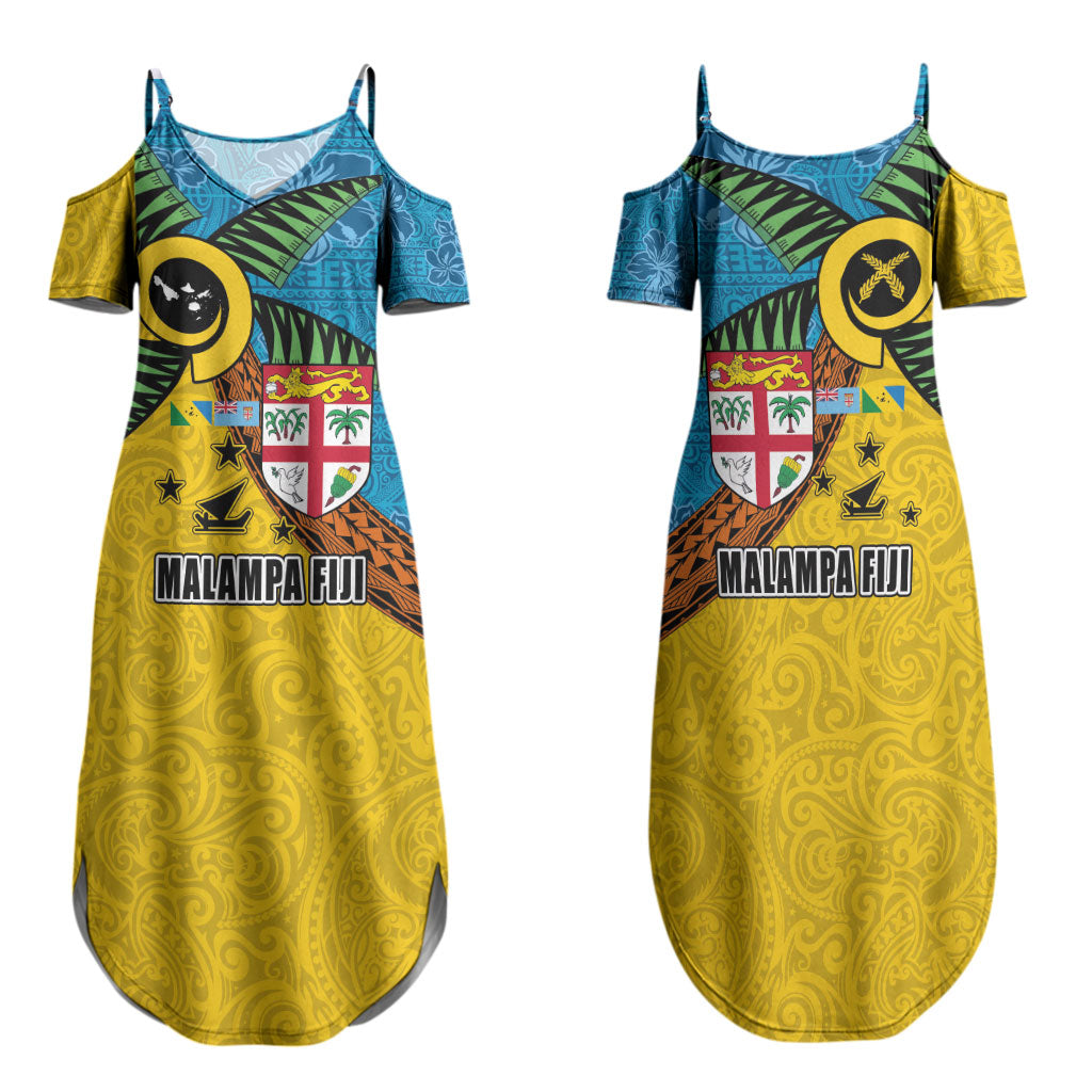 Malampa Fiji Day Family Matching Summer Maxi Dress and Hawaiian Shirt Tapa and Melanesian Patterns with Coat of Arms
