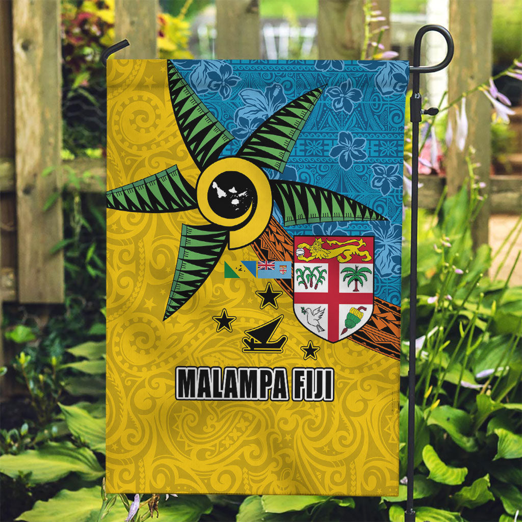 Malampa Fiji Day Garden Flag Tapa and Melanesian Patterns with Coat of Arms