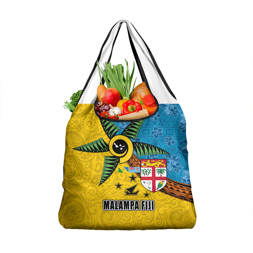 Malampa Fiji Day Grocery Bag Tapa and Melanesian Patterns with Coat of Arms