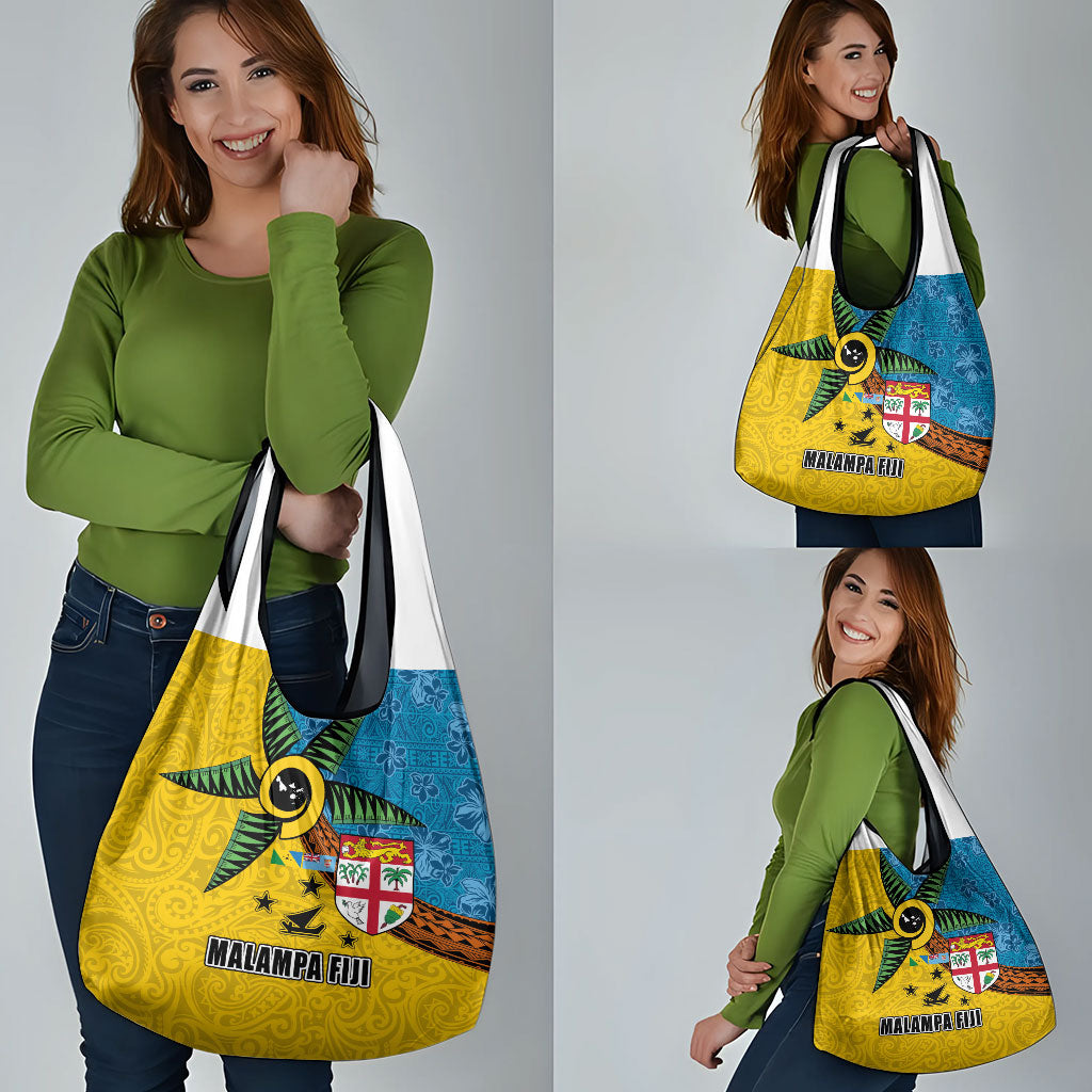 Malampa Fiji Day Grocery Bag Tapa and Melanesian Patterns with Coat of Arms