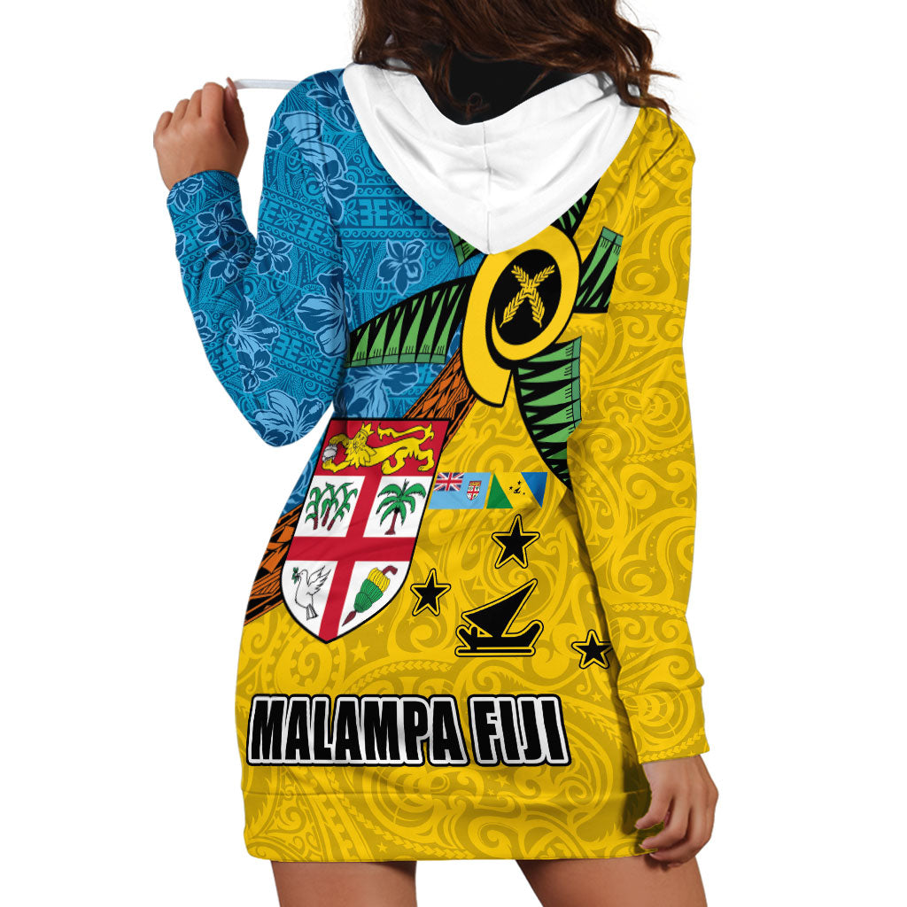 Malampa Fiji Day Hoodie Dress Tapa and Melanesian Patterns with Coat of Arms