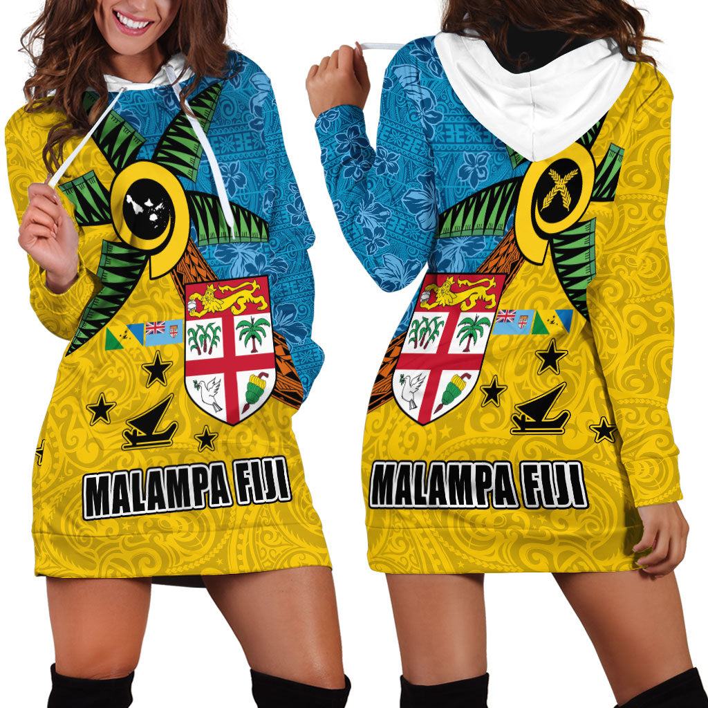 Malampa Fiji Day Hoodie Dress Tapa and Melanesian Patterns with Coat of Arms