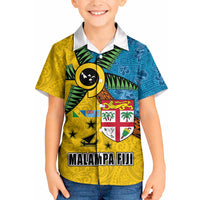 Malampa Fiji Day Kid Hawaiian Shirt Tapa and Melanesian Patterns with Coat of Arms