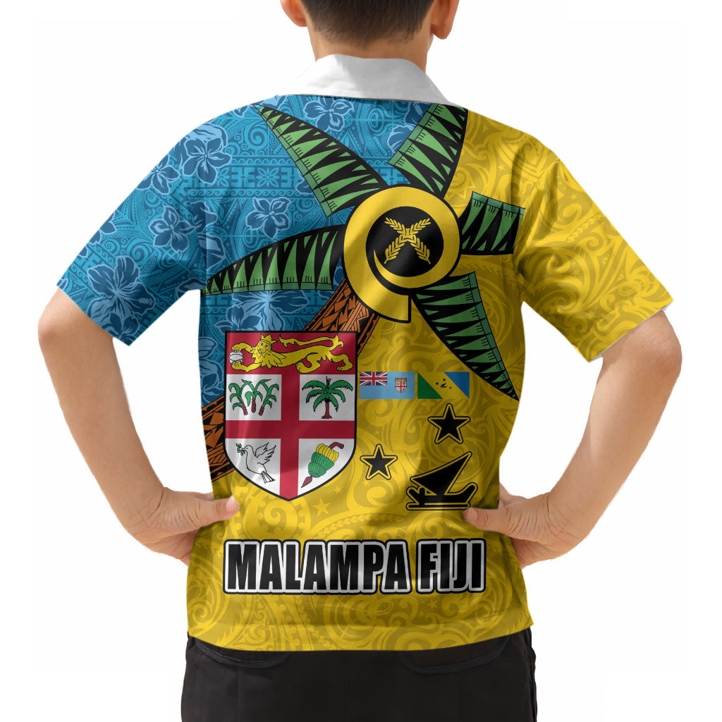 Malampa Fiji Day Kid Hawaiian Shirt Tapa and Melanesian Patterns with Coat of Arms