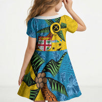 Malampa Fiji Day Kid Short Sleeve Dress Tapa and Melanesian Patterns with Coat of Arms