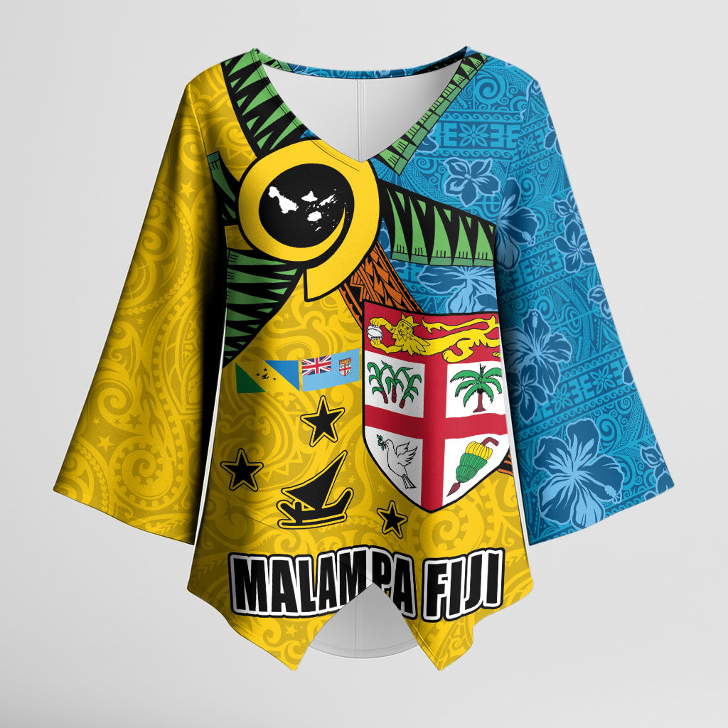Malampa Fiji Day Kimono Sleeve Blouse Tapa and Melanesian Patterns with Coat of Arms