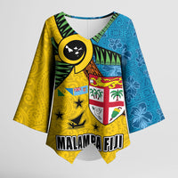 Malampa Fiji Day Kimono Sleeve Blouse Tapa and Melanesian Patterns with Coat of Arms