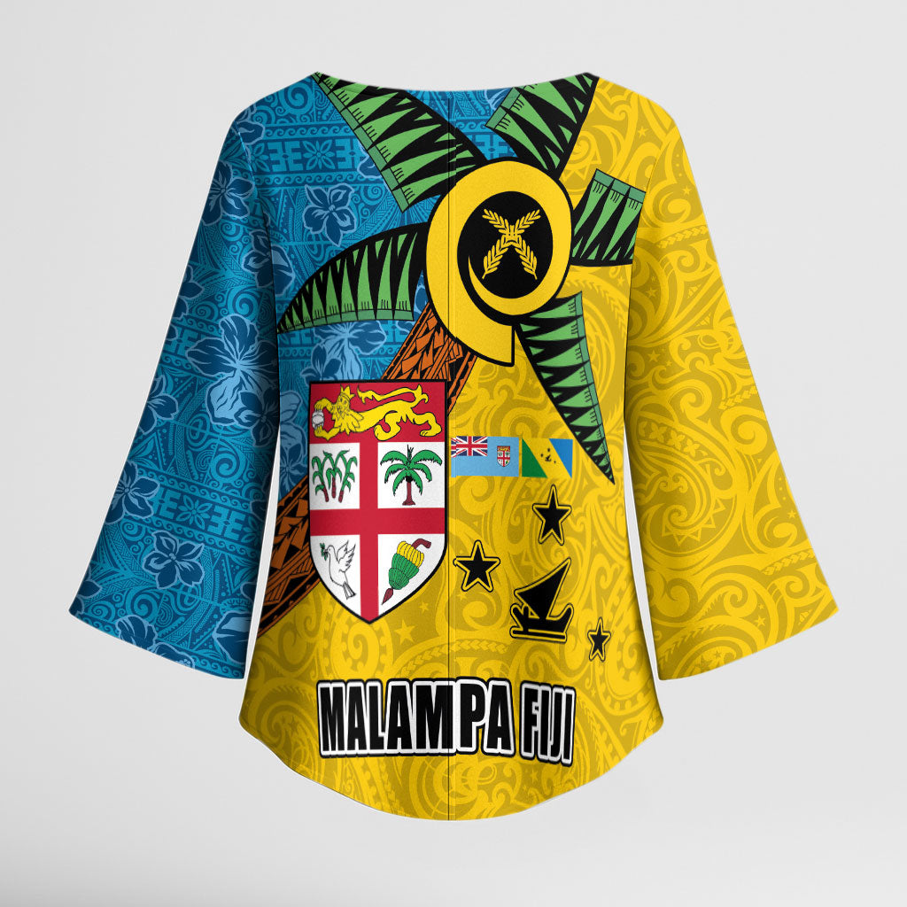Malampa Fiji Day Kimono Sleeve Blouse Tapa and Melanesian Patterns with Coat of Arms
