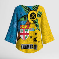 Malampa Fiji Day Kimono Sleeve Blouse Tapa and Melanesian Patterns with Coat of Arms
