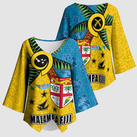 Malampa Fiji Day Kimono Sleeve Blouse Tapa and Melanesian Patterns with Coat of Arms