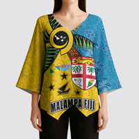 Malampa Fiji Day Kimono Sleeve Blouse Tapa and Melanesian Patterns with Coat of Arms