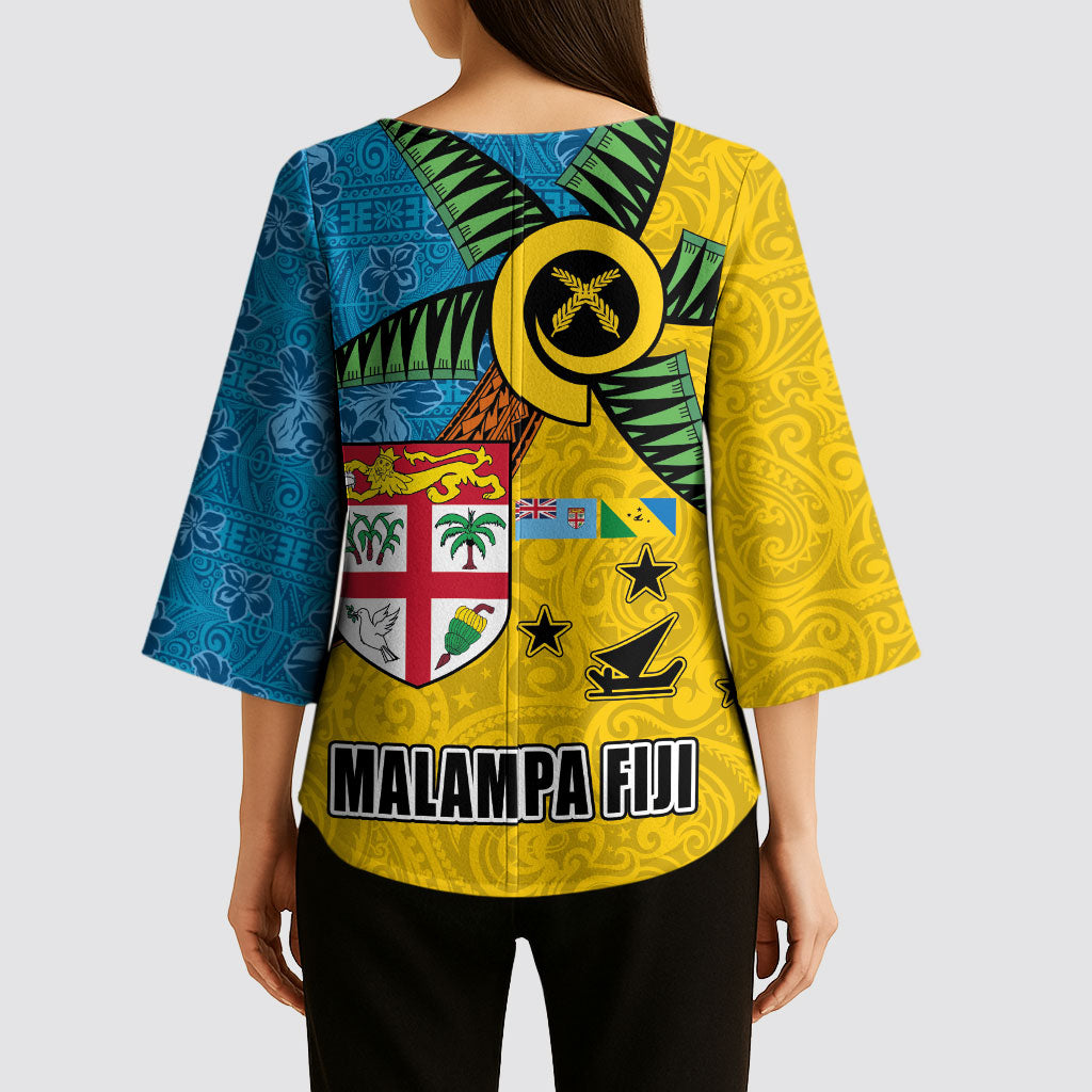Malampa Fiji Day Kimono Sleeve Blouse Tapa and Melanesian Patterns with Coat of Arms