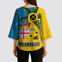 Malampa Fiji Day Kimono Sleeve Blouse Tapa and Melanesian Patterns with Coat of Arms