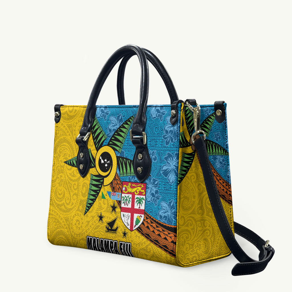 Malampa Fiji Day Leather Bag Tapa and Melanesian Patterns with Coat of Arms