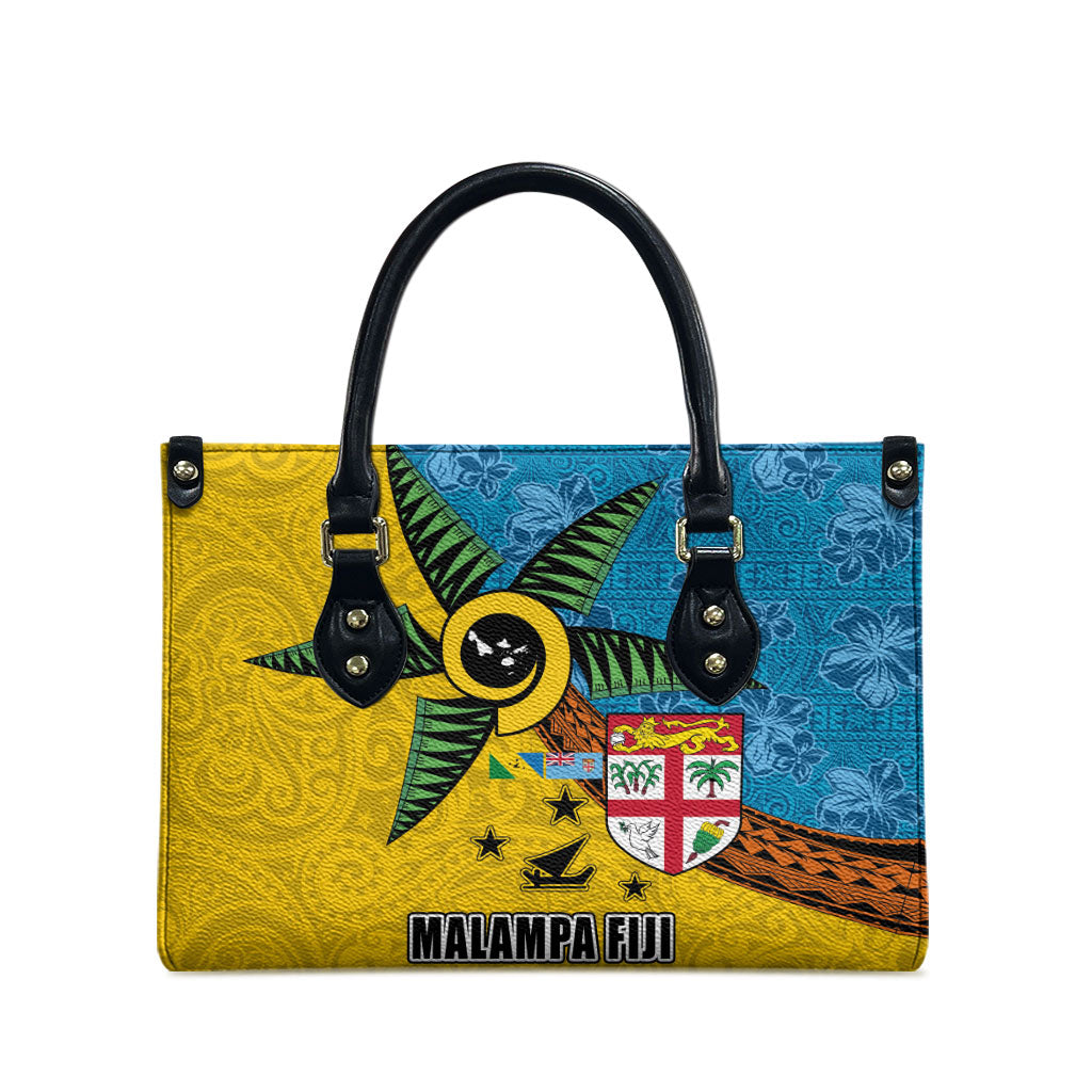 Malampa Fiji Day Leather Bag Tapa and Melanesian Patterns with Coat of Arms