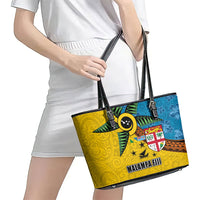 Malampa Fiji Day Leather Tote Bag Tapa and Melanesian Patterns with Coat of Arms