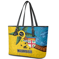 Malampa Fiji Day Leather Tote Bag Tapa and Melanesian Patterns with Coat of Arms