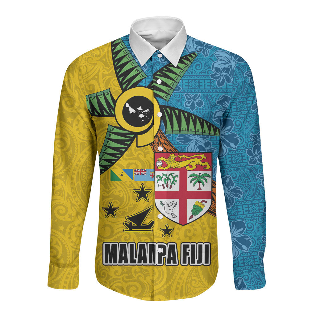 Malampa Fiji Day Long Sleeve Button Shirt Tapa and Melanesian Patterns with Coat of Arms