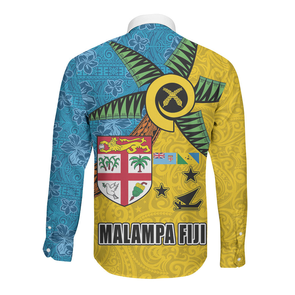 Malampa Fiji Day Long Sleeve Button Shirt Tapa and Melanesian Patterns with Coat of Arms