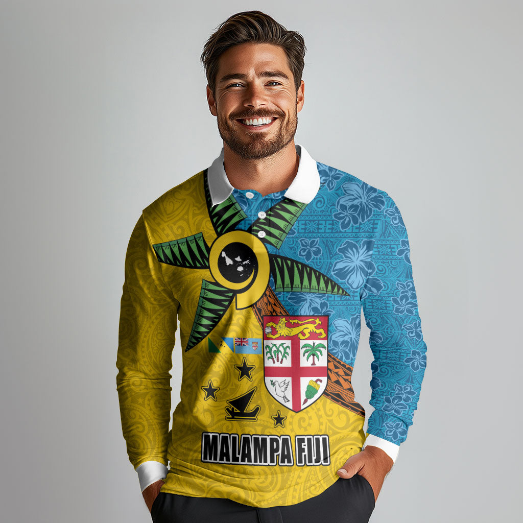 Malampa Fiji Day Long Sleeve Polo Shirt Tapa and Melanesian Patterns with Coat of Arms