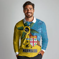Malampa Fiji Day Long Sleeve Polo Shirt Tapa and Melanesian Patterns with Coat of Arms