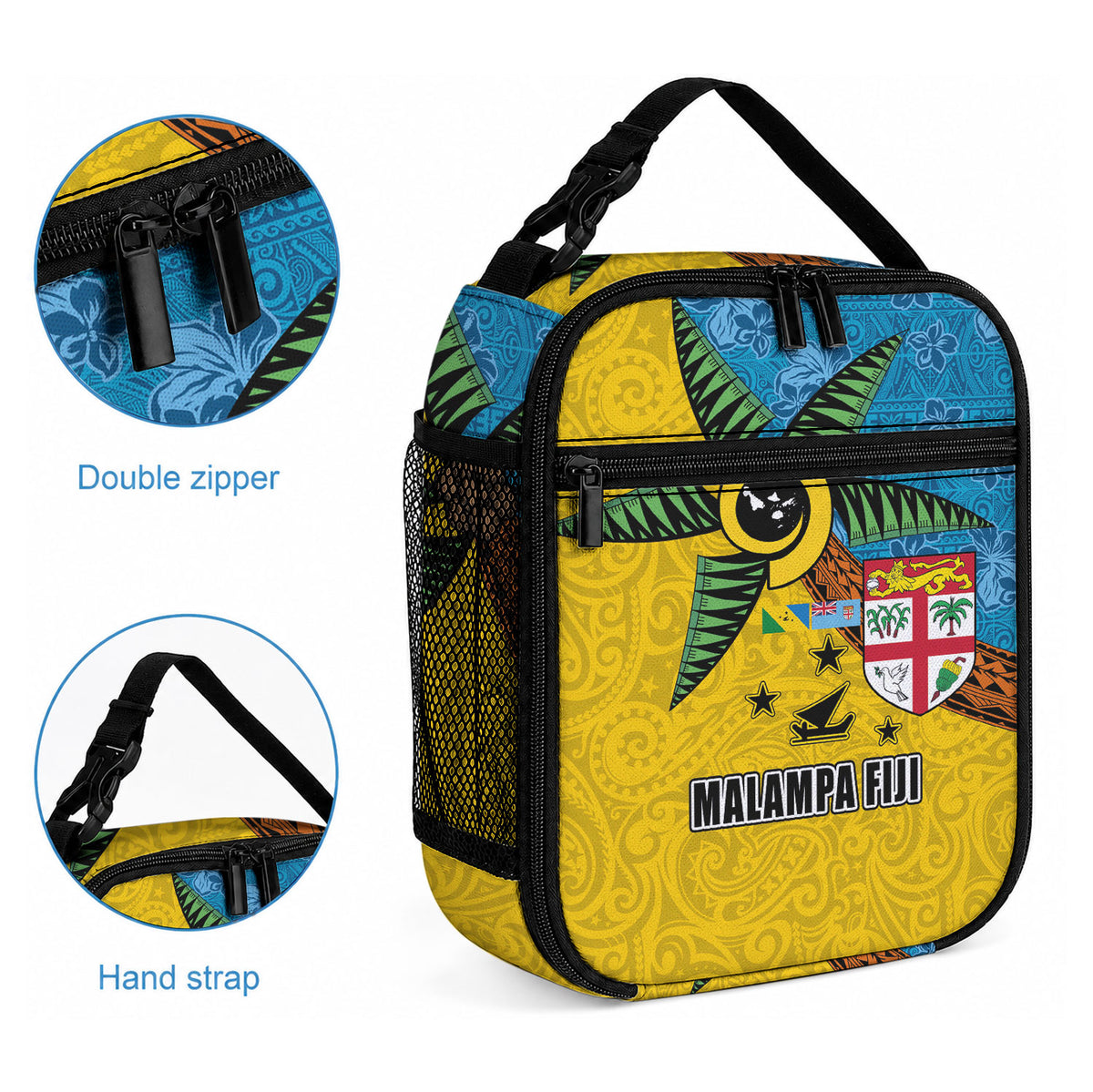 Malampa Fiji Day Lunch Bag Tapa and Melanesian Patterns with Coat of Arms