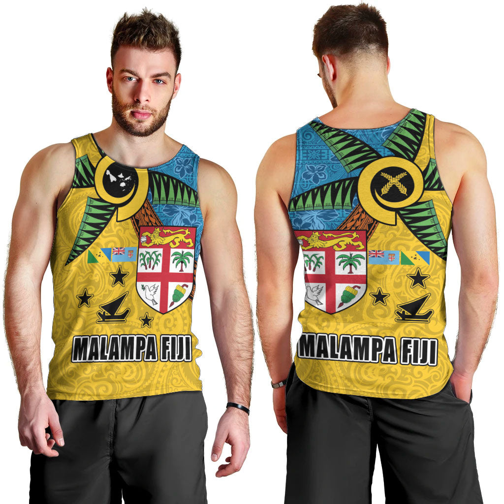 Malampa Fiji Day Men Tank Top Tapa and Melanesian Patterns with Coat of Arms