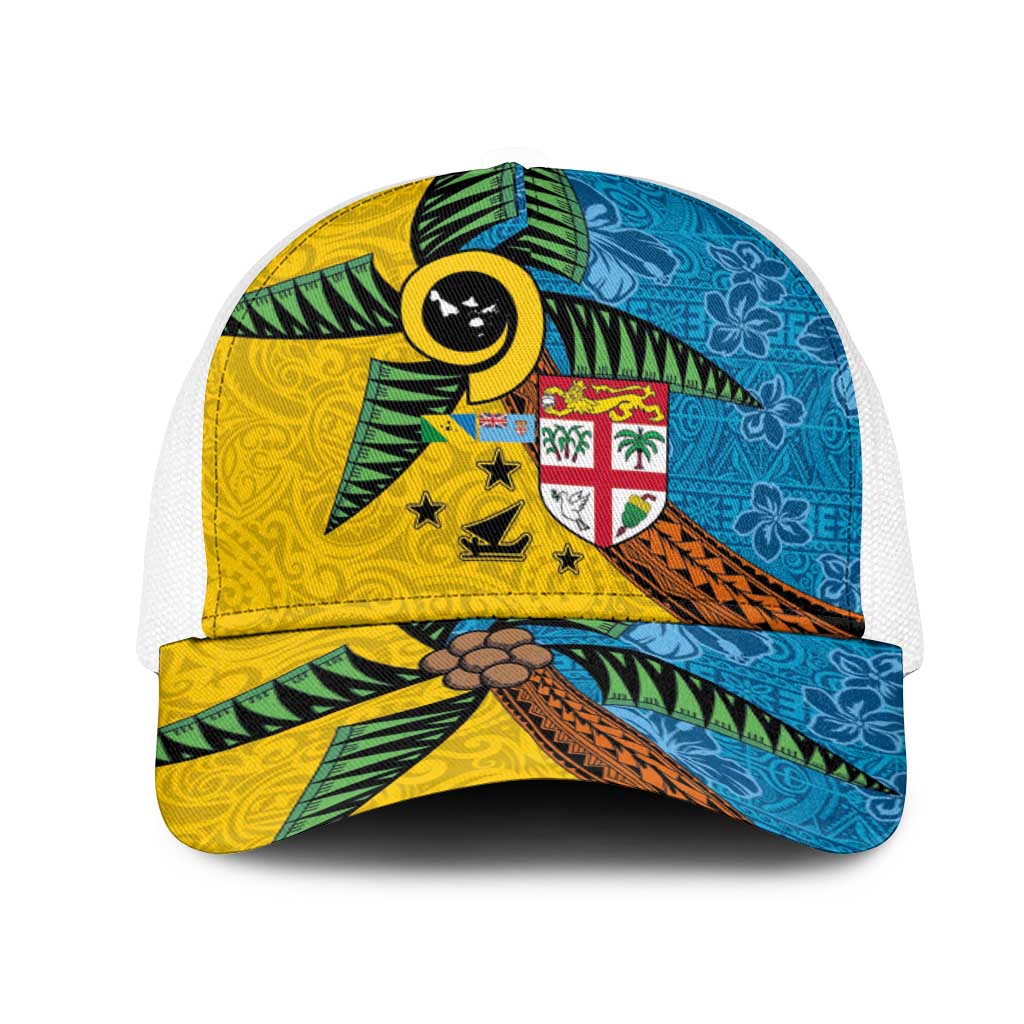 Malampa Fiji Day Mesh Trucker Cap Tapa and Melanesian Patterns with Coat of Arms