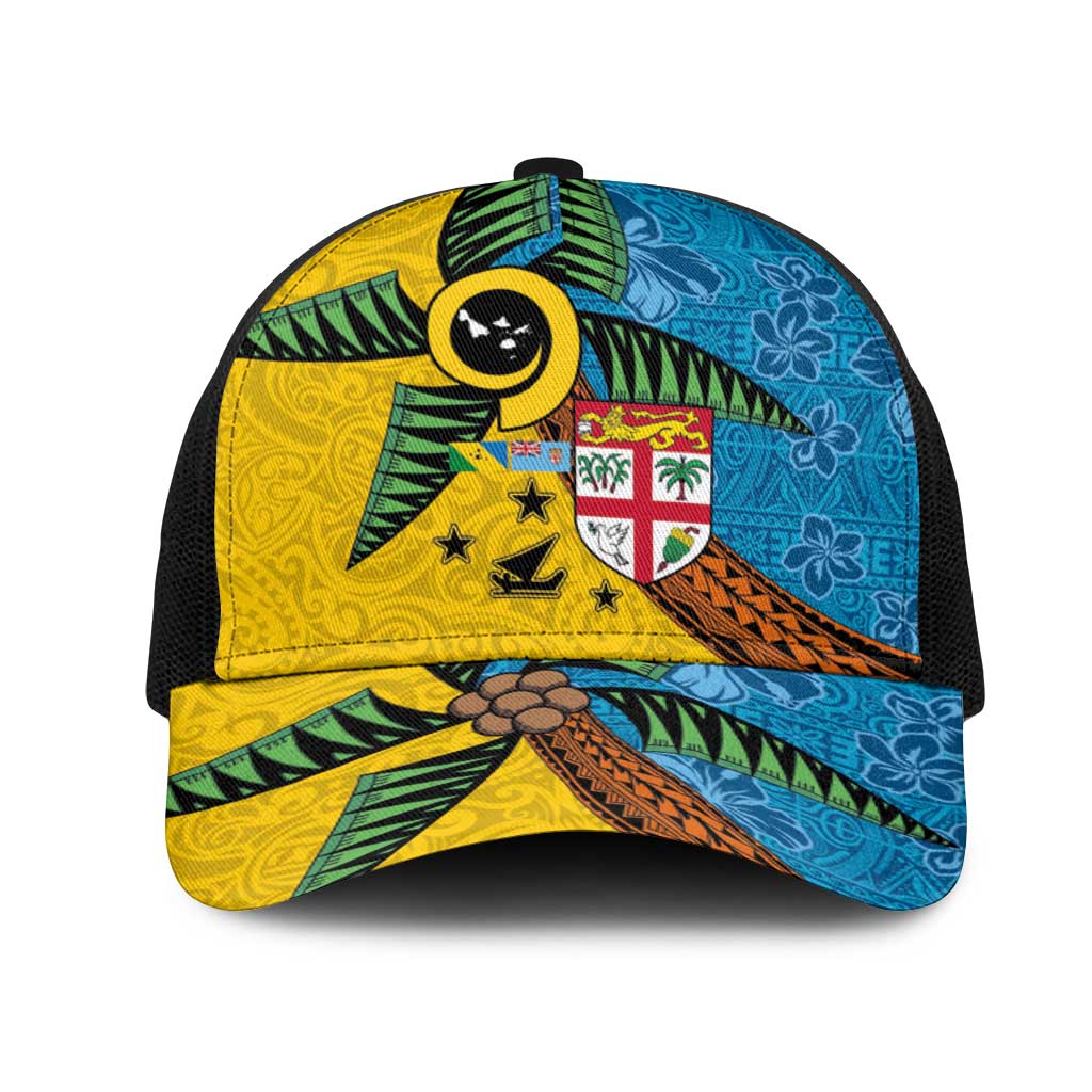 Malampa Fiji Day Mesh Trucker Cap Tapa and Melanesian Patterns with Coat of Arms
