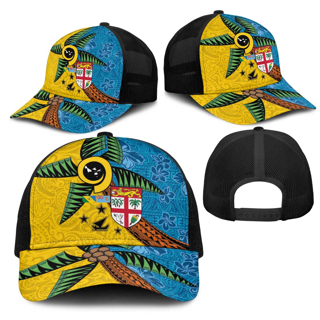 Malampa Fiji Day Mesh Trucker Cap Tapa and Melanesian Patterns with Coat of Arms
