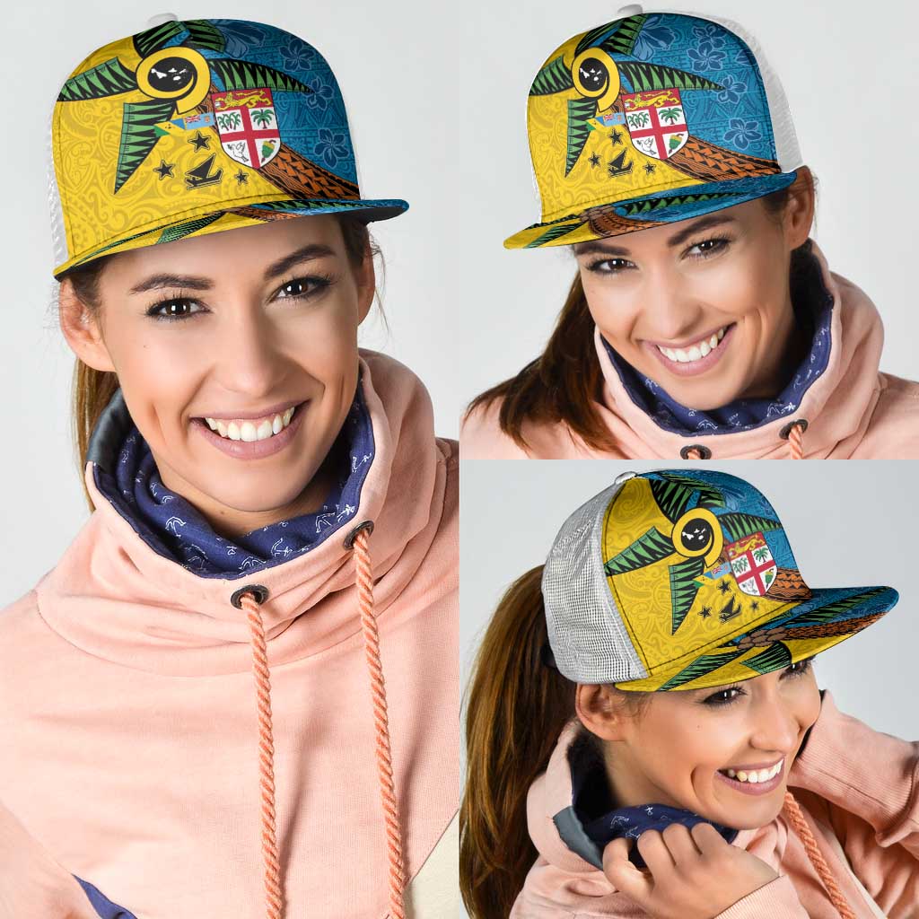 Malampa Fiji Day Mesh Trucker Cap Tapa and Melanesian Patterns with Coat of Arms
