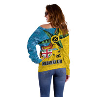 Malampa Fiji Day Off Shoulder Sweater Tapa and Melanesian Patterns with Coat of Arms