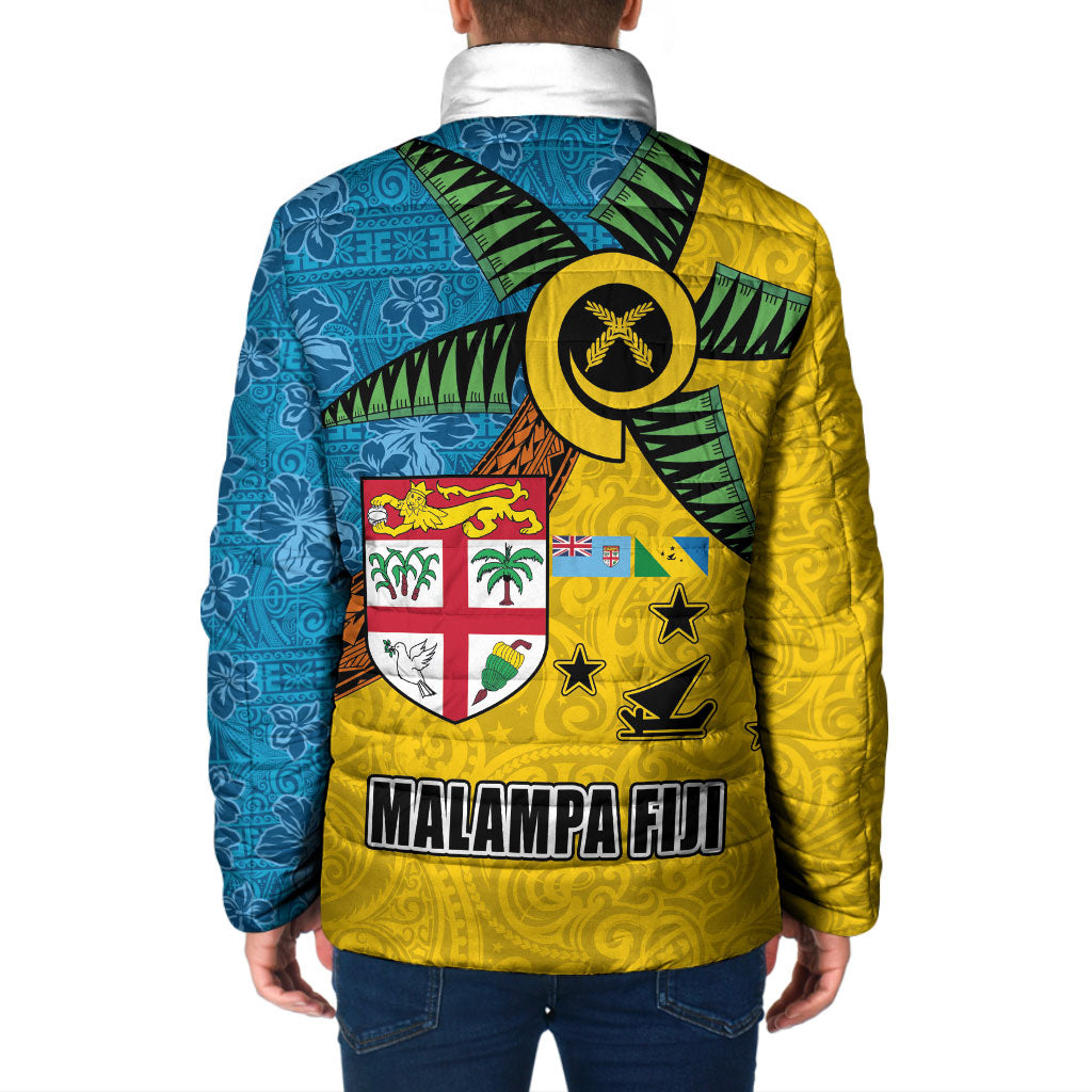 Malampa Fiji Day Padded Jacket Tapa and Melanesian Patterns with Coat of Arms