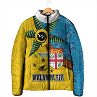 Malampa Fiji Day Padded Jacket Tapa and Melanesian Patterns with Coat of Arms
