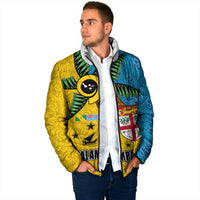 Malampa Fiji Day Padded Jacket Tapa and Melanesian Patterns with Coat of Arms