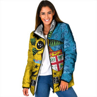 Malampa Fiji Day Padded Jacket Tapa and Melanesian Patterns with Coat of Arms