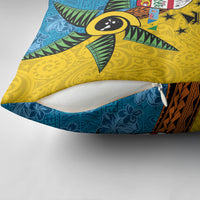Malampa Fiji Day Pillow Cover Tapa and Melanesian Patterns with Coat of Arms