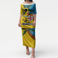 Malampa Fiji Day Puletasi Tapa and Melanesian Patterns with Coat of Arms